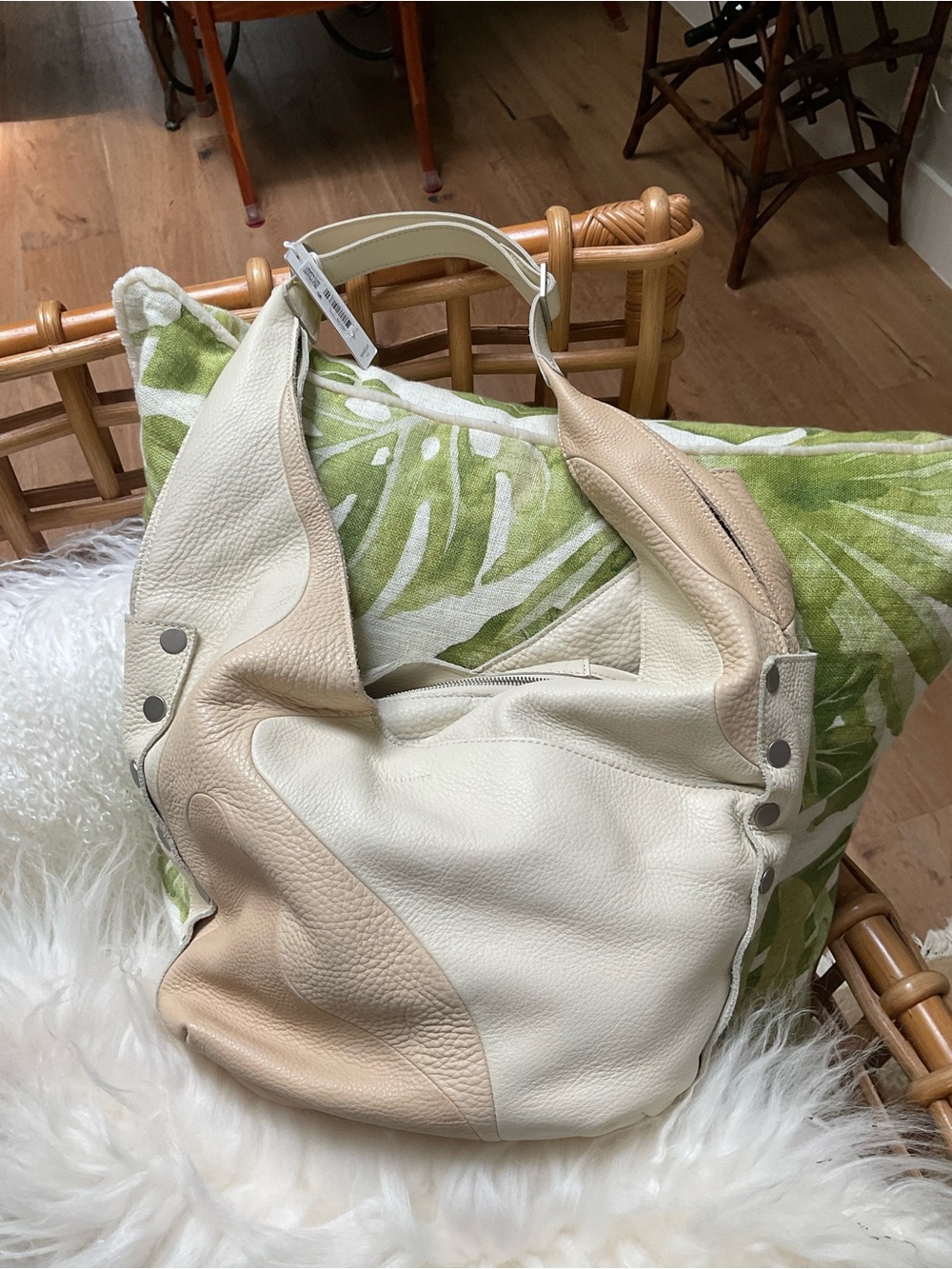 Hammitt Cream and Beige Two-Tone Leather Shoulder Bag - Picture 7 of 13
